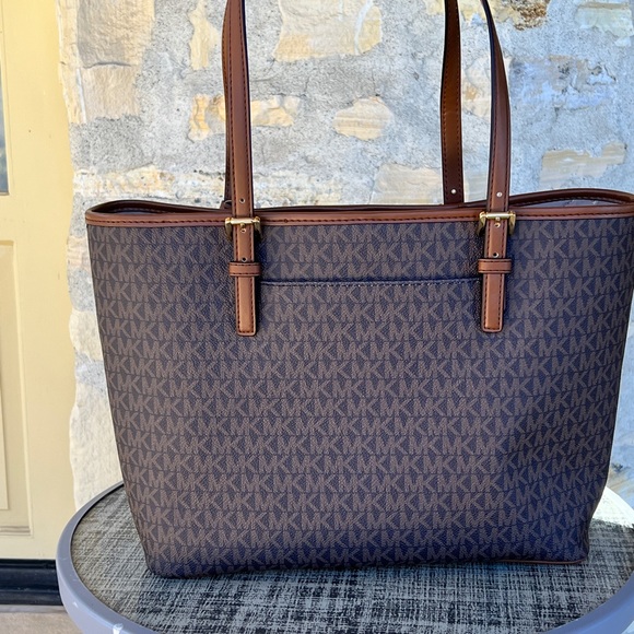 Michael Kors Jet Set Travel Medium Carry All tote&wallet brown Signature stripe - Picture 4 of 9